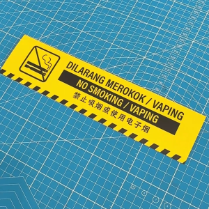 No Smoking Vaping. Dilarang Merokok Vape. 禁止吸烟或使用电子烟. Sticker Sign Label Signage Stripes. Do Not Smoke. Jangan Rokok.