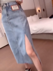 High Waist Korean Maxi Skirt Denim Long Skirt with Slit for Women