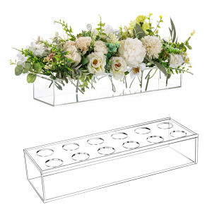 Transparent acrylic vase -12 holes 11.8-inch rectangular exquisite floral center decoration floral base modern vase decoratio