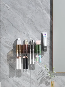 Ecoco Toothbrush Holder Aluminum Bathroom Organizer with Cups Toothpaste Dispenser Light Luxury