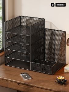 evesigar | Metal Desktop Organizer Filing Shelf Multi-layer Divisions