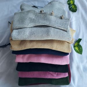 outer atasan baju rajut wanita / sweater rajut oblong korean style / baju inara lengan kancing gold kekinian