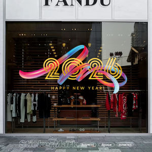 New Year Decorative Static Cling Window Stickers Large Size Glass Decals for Clothing Stores Festive Modern Simple Style