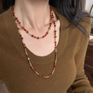 Red Agate Beaded Necklace Womens Elegant Christmas Theme Sweater Chain  out Fashion Jewelry Alloy/Dipped Silver/Plated Gold