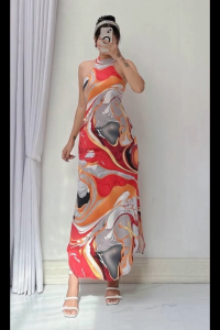 Melo Halter Neck Long Dress – Stretchable Fabric Small to XXL
