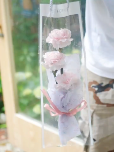 10pcs Bouquet Gift Packaging Bag Flowers Wrapping Transparent With Handle Florist Plastic Bag