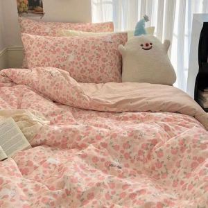 Romantic Rose Country Style Washed Cotton Home Use Four-Piece Set Student Dormitory Simple Single Cover Fresh Three-Piece Set