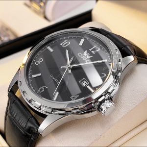 OPK Watch Men Original Waterproof 2024 New Casual Fashion Calendar Luminous Leather Watch Band Quartz Watches With Free Box