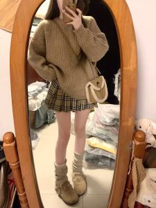 Váy Ngắn Kẻ Caro Màu Đào Cạp Cao Cho Nữ Váy Midi Chống Nắng Váy Xếp Ly Phong Cách Đường Phố Váy Ngắn Cho Nữ