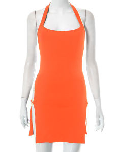 เสื้อคอฮัลเตอร์สีดำสไตล์สตรีท ทรงเอ แขนกุด ผ่าข้าง สไตล์สตรีท แฟชั่นฤดูร้อน ผ้าโพลีเอสเตอร์ ความยาวปานกลาง