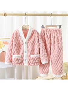 Thickened Coral Fleece Childrens Home Clothes Pyjamas for Boys And Girls Winter Season Warm Home Robe Kids Sleepwear