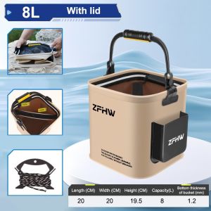 YOUYUEPIN Foldable EVA Fishing Bucket 8L 13L Thickened 1.2mm Bottom Waterproof Live Fish Basket With Anti Jump Net Cover Portable Side Pocket for Outdoor Camping