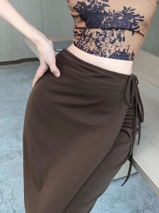 กระโปรงทรงเอเอวสูงผูกโบว์สไตล์เกาหลีสำหรับผู้หญิงในช่วงฤดูร้อน กระโปรงทรงเอแบบสวมหัวบาง กระโปรงทรงเอเอวสูงไม่สมมาตร