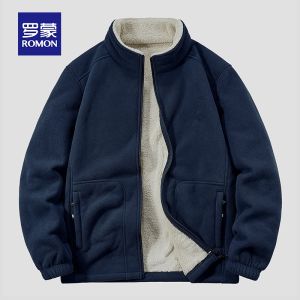ROMON | Lomond Mens Fleece Lined Jacket Casual Sporty Open Cardigan Sweatshirt Stand Collar Zipper Closure Long Sleeve Thermal Outerwear