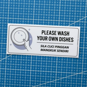 Please Wash Your Own Dishes. Sila Cuci Pinggan Mangkuk Sendiri. Premium Sticker Sign Signage Notice Reminder Peringatan.