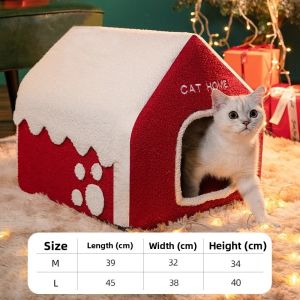 MONLEYTA | Christmas Cat Villa Winter Warm All-season Closed Dog House Comprehensive Cat Shelter Supplies Cat Villa Christmas Theme
