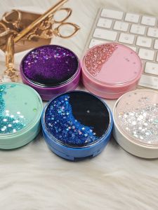 Adorable round Storage Box for Contact Lenses Colorful Sand Flowing Design Invisible Eye Lenses Box Girls Heart CA3176