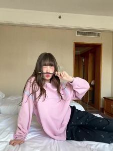 NIHAOKANONG | Áo Hoodie cổ tròn màu khối dáng rộng