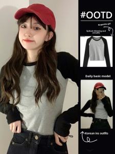 Slim Fit round Neck Long Sleeve Bellatop Base Shirt American Style Insert Shoulder T-Shirt Womens Proper Shoulder Top