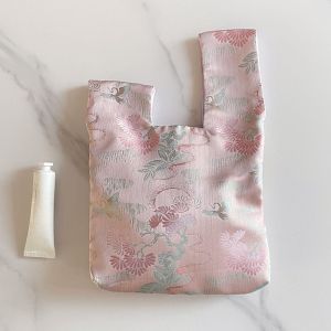 Retro French Embroidered Handbag Womens Purse Cotton Fabric Bag Lace Trim Soft Handle Casual Style Foldable Small Size