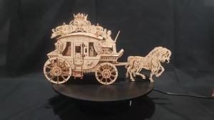 Rustic 3D Horse-Drawn Cart Assembly Kit - 3D Wooden Puzzle DIY Carriage Model Tabletop Decor Craft With Night Light - Festive D