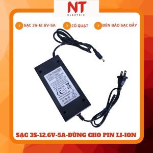 Sạc 3S-12.6V-5A dùng cho Pin Li-ion (Lithium-ion)-Có Quạt- Có đèn báo đầy pin-sạc 12650