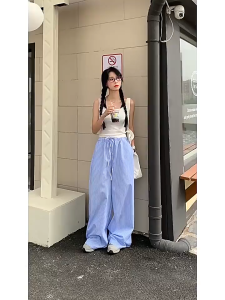 กางเกงขายาวแฟชั่น ลายทาง (G23) กางเกงลำลอง กางเกงเอวยางยืด เเมทช์ง่าย ผ้าเย็นสบาย