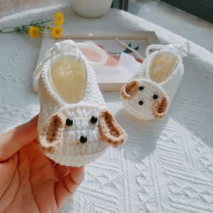 Spring Summer Handmade Knitted Baby Shoes Soft Bottom Laced Woolen Shoes for 0-1 Year Old Babies Cartoon Style Universal Season