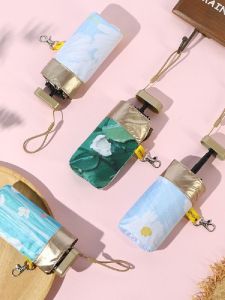 Mini Portable Oil Painting Umbrella Womens High Aesthetic Value Pocket Size Sunshade Waterproof UV Protection Double Use