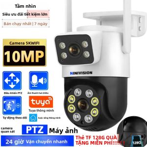 Camera IP Wifi NINIVISION 10MP 5K Hai Ống Kính Thông Minh Tuya PTZ Không Dây An Ninh Gia Đình CCTV Ngoài Trời Giám Sát Video Với Tính Năng Tự Động Theo Dõi