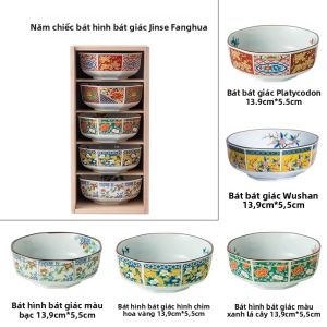 Mino Yaki | Bộ Bát Tám Giác Không Đều Phong Cách Hoàng Gia Nhật Bản Handmade