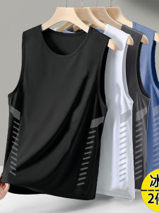New 2025 Mens Ice Silk Tank Top T-Shirt Summer Loose Fitness Sport Quick Dry Sleeveless Thin Body Shirt Breathable Polyester