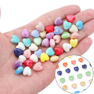 10pcs 10mm Handmade Colorful Heart Shape Ceramic Charm Beads Porcelain Loose Spacer Beads for Bracelet Necklaces DIY Jewerlry Craft Making