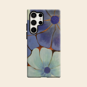 Abstract Blue Flower Oil Painting Luxury Fashion Full Lens Protective Case for Samsung Galaxy S26 S25 S24 A56 A36 Plus Ultra