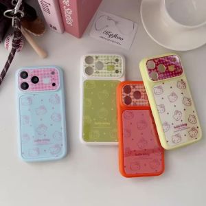 Sanrio | Cute Cartoon Large Window Four Colored Line KT Head Phone Case For iPhone 17 16 15 14 Pro Max Shockproof Protective Soft Cover