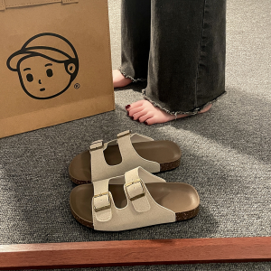 Womens Thick Bottom Slip-On Summer Sandals 2024 New Style Wengcafors Comfortable Flat Heel PU Material for Daily Wear