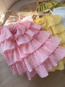 Đầm bé gái Váy 2 dây hoạ tiết chấm bi chất tơ nhăn lót lụa mềm mát cực xinh cho bé gái 10-25kg