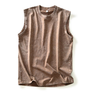 Distressed Washed Breathable Pure Cotton American Casual Sleeveless Waistcoat 230g