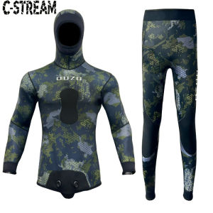 C-STREAM Men Spearfishing Wetsuit Neoprene 3mm 1.5mm Camouflage Diving Suit 2pcs Set for Freediving SnorkelingScuba Dive