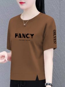 Pure ผ้าฝ้าย เสื้อยืดแขนสั้น ผู้หญิง ฤดูร้อน ใหม่เกาหลี หลวม สลิมฟิต เสื้อบอดี้คอกลมพิมพ์ลายสั้น เสื้อท่อนบน