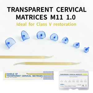 100pcs Anatomically Shaped Blue Transparent Dental Cervical Matrices M11 with 2 Handles for Class V Restorations