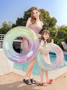 Thickened Rainbow Glitter Inflatable Swimming Ring Womens Underarm Circle Pool Toy Life Saving Ring for Children And Adults
