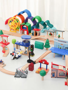 Wooden Track Obstacle Train Toy Scenarios Compatible Wooden Track Set Assembly Childrens Toy IEKool Brand Simulation Playset
