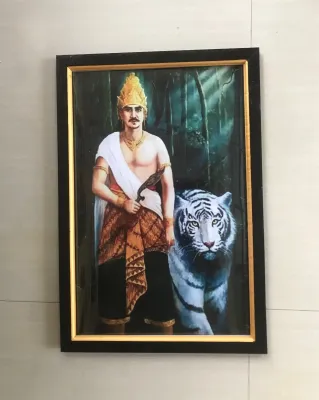 Cetak Gambar Prabu Siliwangi dan Macan Putihnya plus bingkai uk:35cm x 52cm
