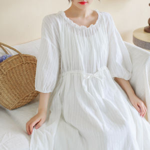 Summer New Arrival White Cotton Short Sleeve One Shoulder Elegant Long Dress plus Size A-Line Skirt Vintage Style round Neck