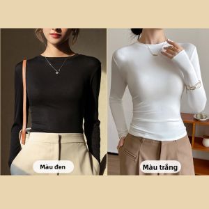 MiiOW | Áo thun Modal dài tay màu đen ôm vừa vặn cổ tròn phong cách thường ngày dành cho nữ mùa thu đông mới về