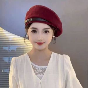 Elegant Short Brim Flat Top Hat Womens Retro British Style Fashion Newsboy Cap Duckbill Octagonal Beret Hat Casual Outfit
