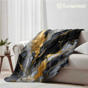 Beast Kingdom | Black Gold Marble-s Soft Warm Flannel Blanket Lightweight Cozy Christmas Halloween Home Decor Room