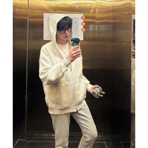 ZHUOCAN | American Cleanfit Mens Gray Hoodie Jacket Spring Autumn