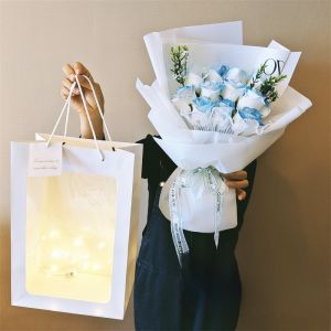 Ice Crushed Blue Rose Bouquet Artificial Flowers Soap Flower Childrens Day Gift for Girlfriend Birthday Gift for Girls